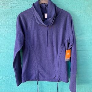 CLEARANCE LUCY LEAN AND MEAN BLUE STRETCH ATHLETIC COWL NECK TOP SIZE SMALL NWT